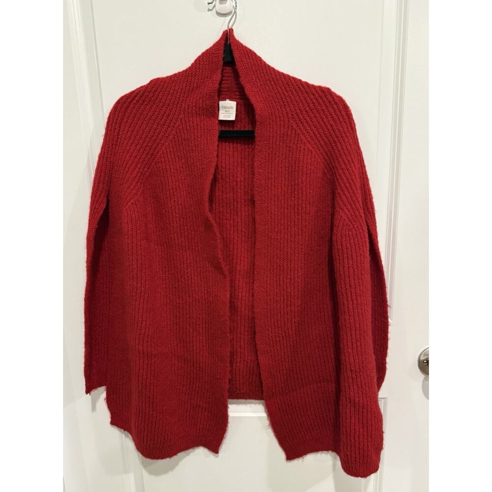 Dillards Womens Red Ribbed Knit Open Cardigan Wrap Shrug Multi Use Cozy Winter